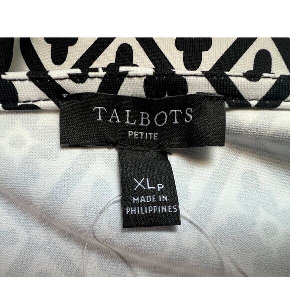 Talbots Womens Petite XLarge Stretch Black White Geo Print Sheath Dress NEW - Picture 3 of 11